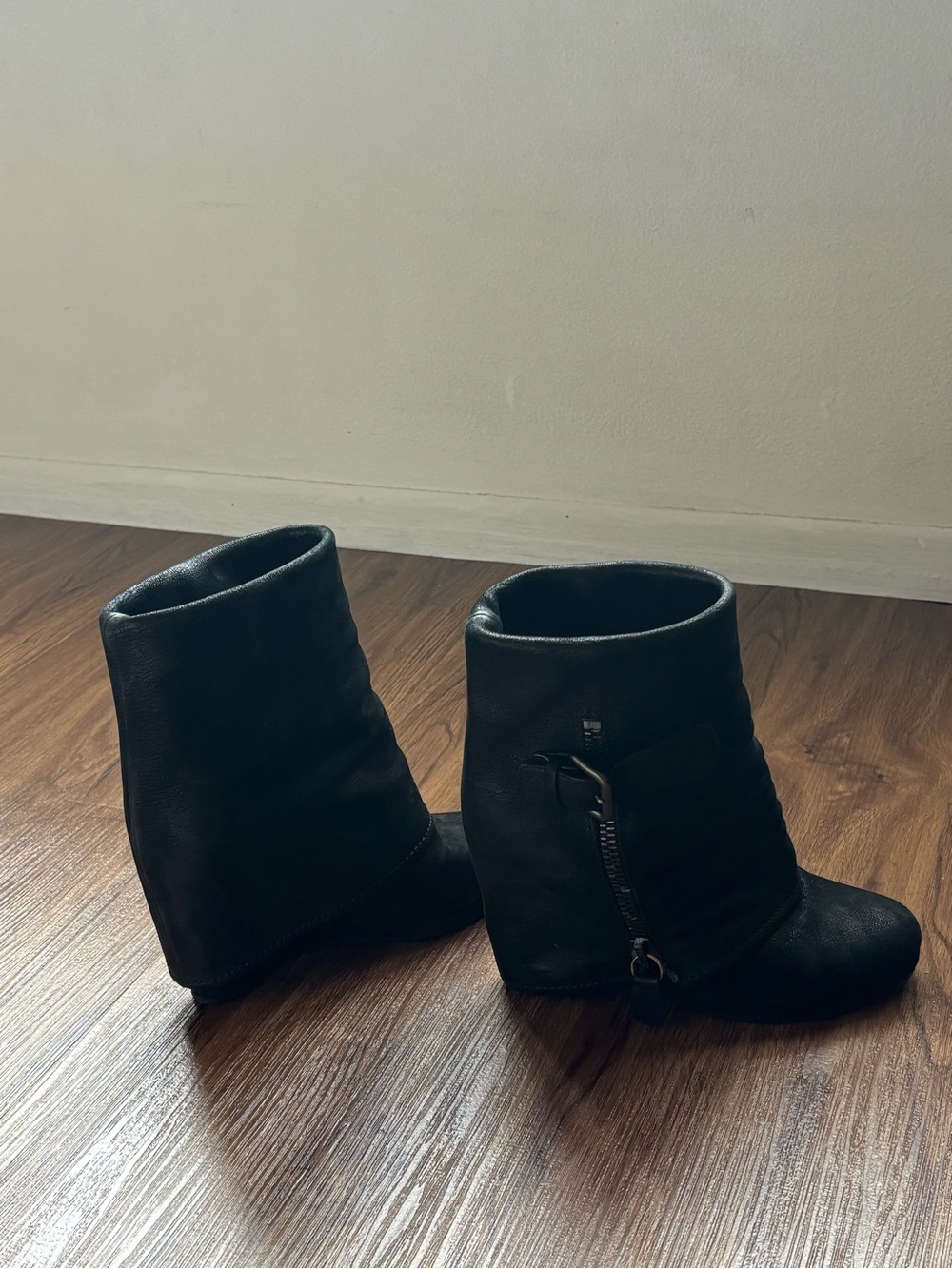 Prada Black Wedge Ankle Boots with Buckle and Side Zip - Picture 4 of 5